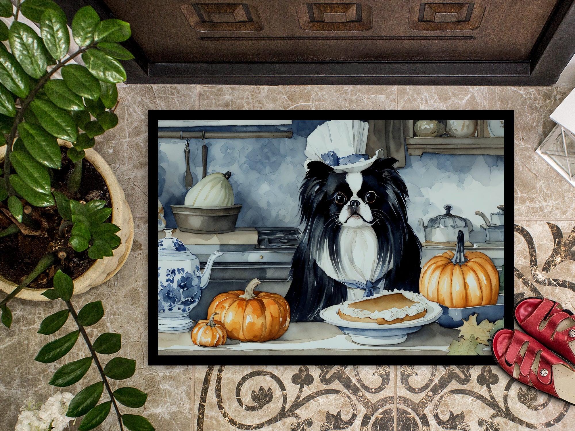 Japanese Chin Fall Kitchen Pumpkins Doormat Indoor Outdoor 24H X 36W Front Door Mat Rugs for Entryway, Non Slip Washable Low Pile,