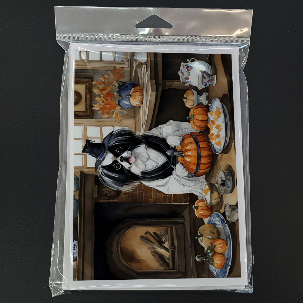 Japanese Chin Fall Kitchen Pumpkins Greeting Cards Pack of 8 Blank Cards with Envelopes Whimsical A7 Size 5x7
