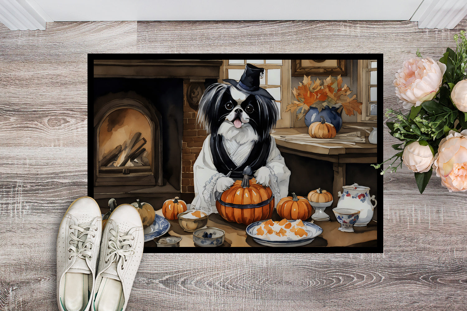 Japanese Chin Fall Kitchen Pumpkins Doormat Indoor Outdoor 24H X 36W Front Door Mat Rugs for Entryway, Non Slip Washable Low Pile,
