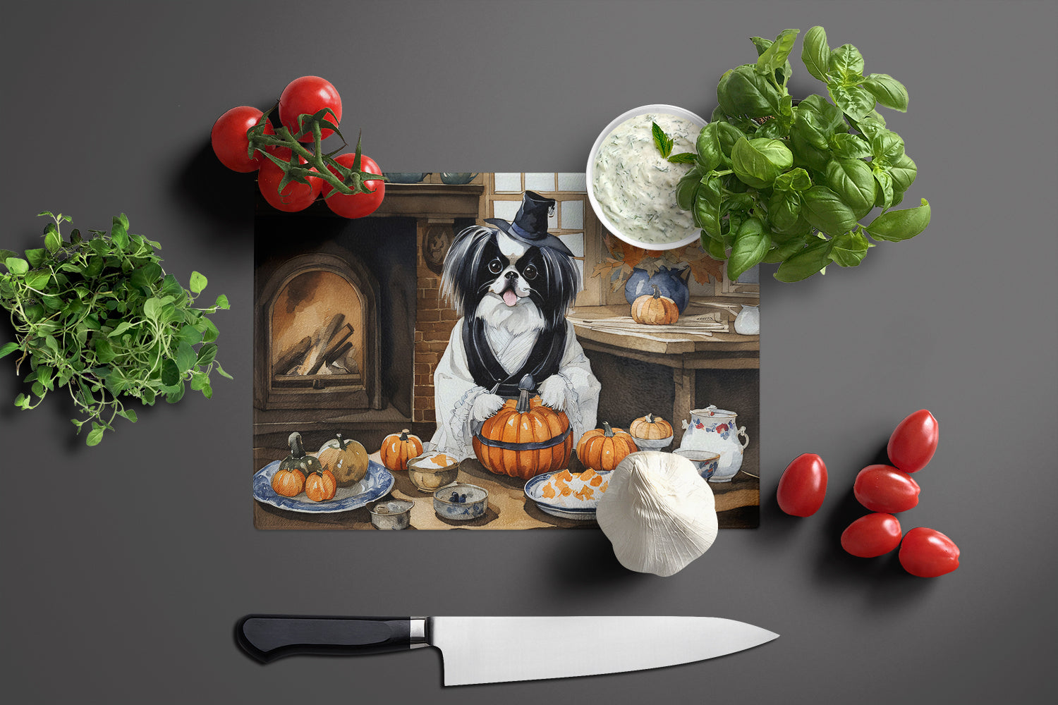 Japanese Chin Fall Kitchen Pumpkins Cutting Board Tempered Glass Kitchen Cutting Surface, Heat Resistant Chopping, Non-Slip Feet, Food Prep & Serving
