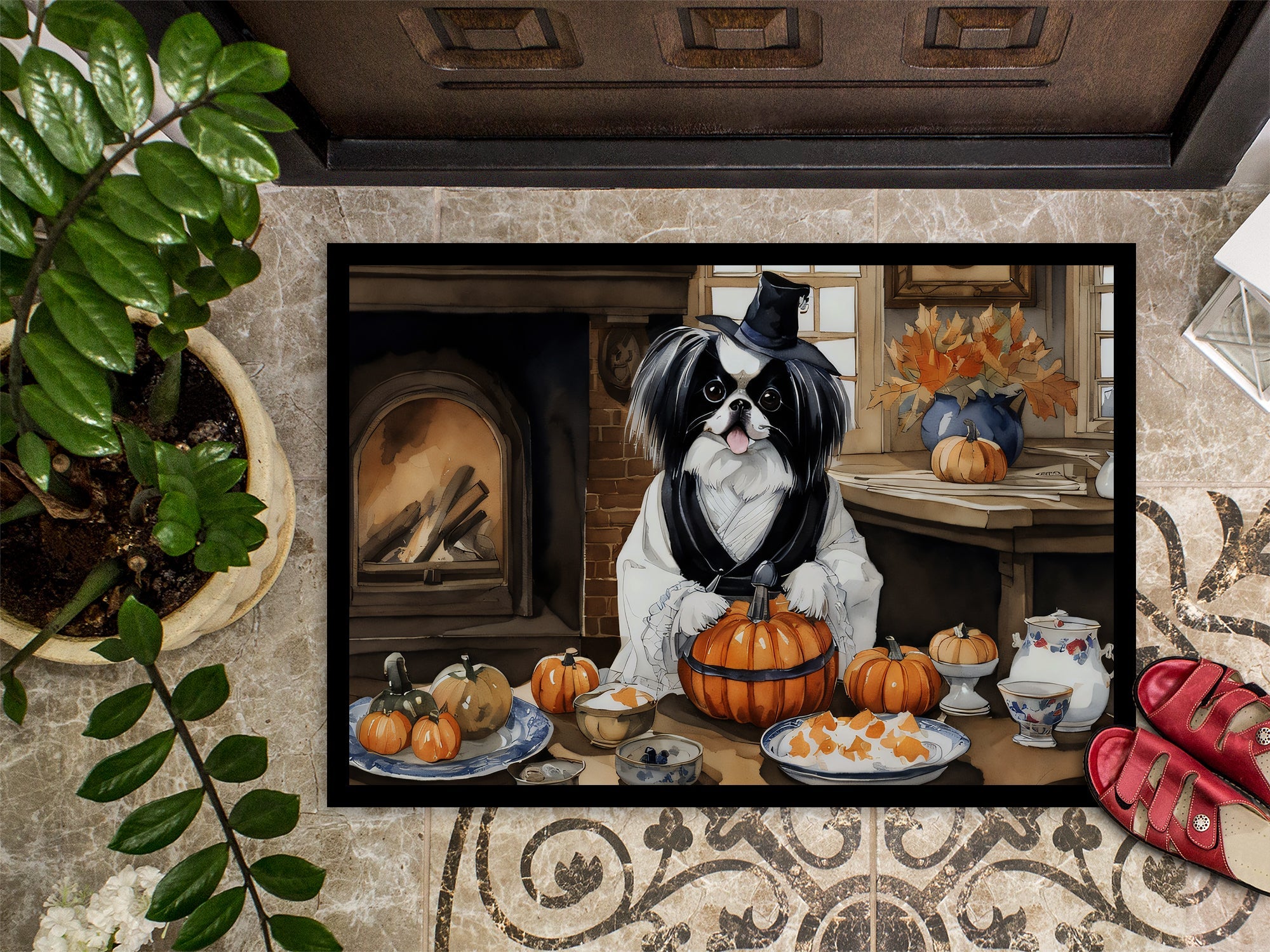 Japanese Chin Fall Kitchen Pumpkins Doormat Indoor Outdoor 18H X 27W Front Door Mat Rugs for Entryway, Non Slip Washable
