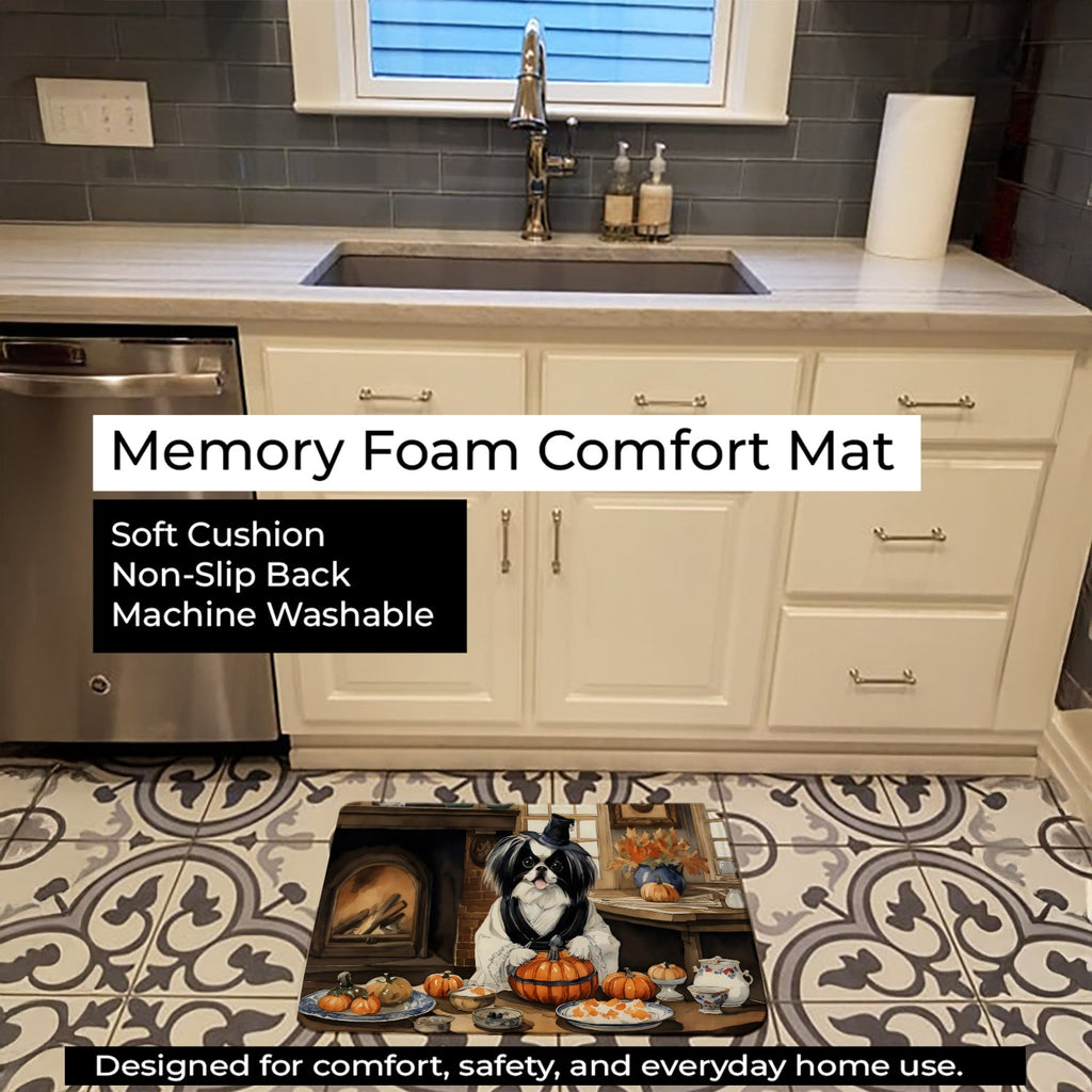 Japanese Chin Fall Kitchen Pumpkins Memory Foam Kitchen Mat Machine Washable Anti-Fatigue Cushion Comfort Bath or Kitchen Rug