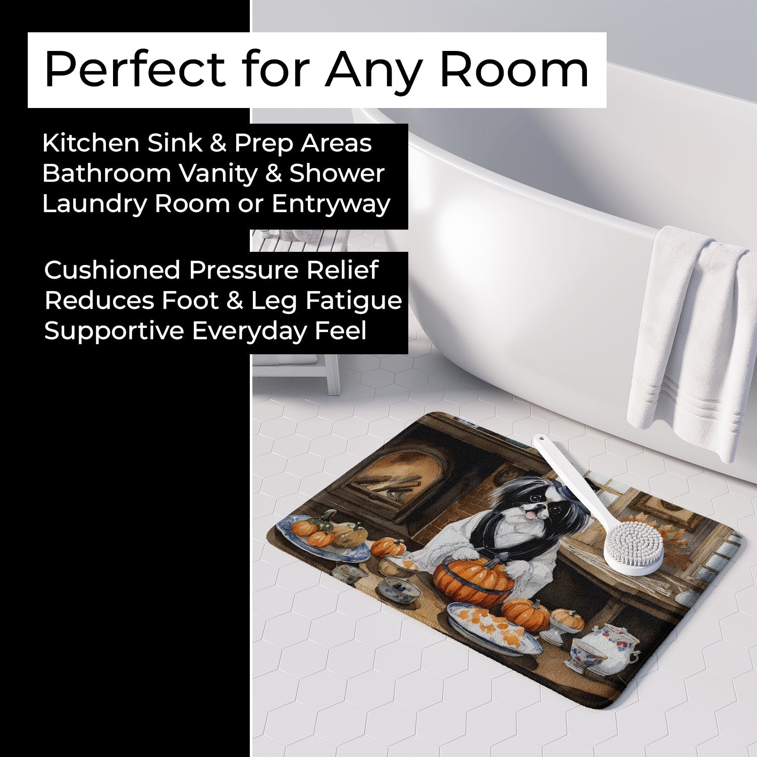 Japanese Chin Fall Kitchen Pumpkins Memory Foam Kitchen Mat Machine Washable Anti-Fatigue Cushion Comfort Bath or Kitchen Rug