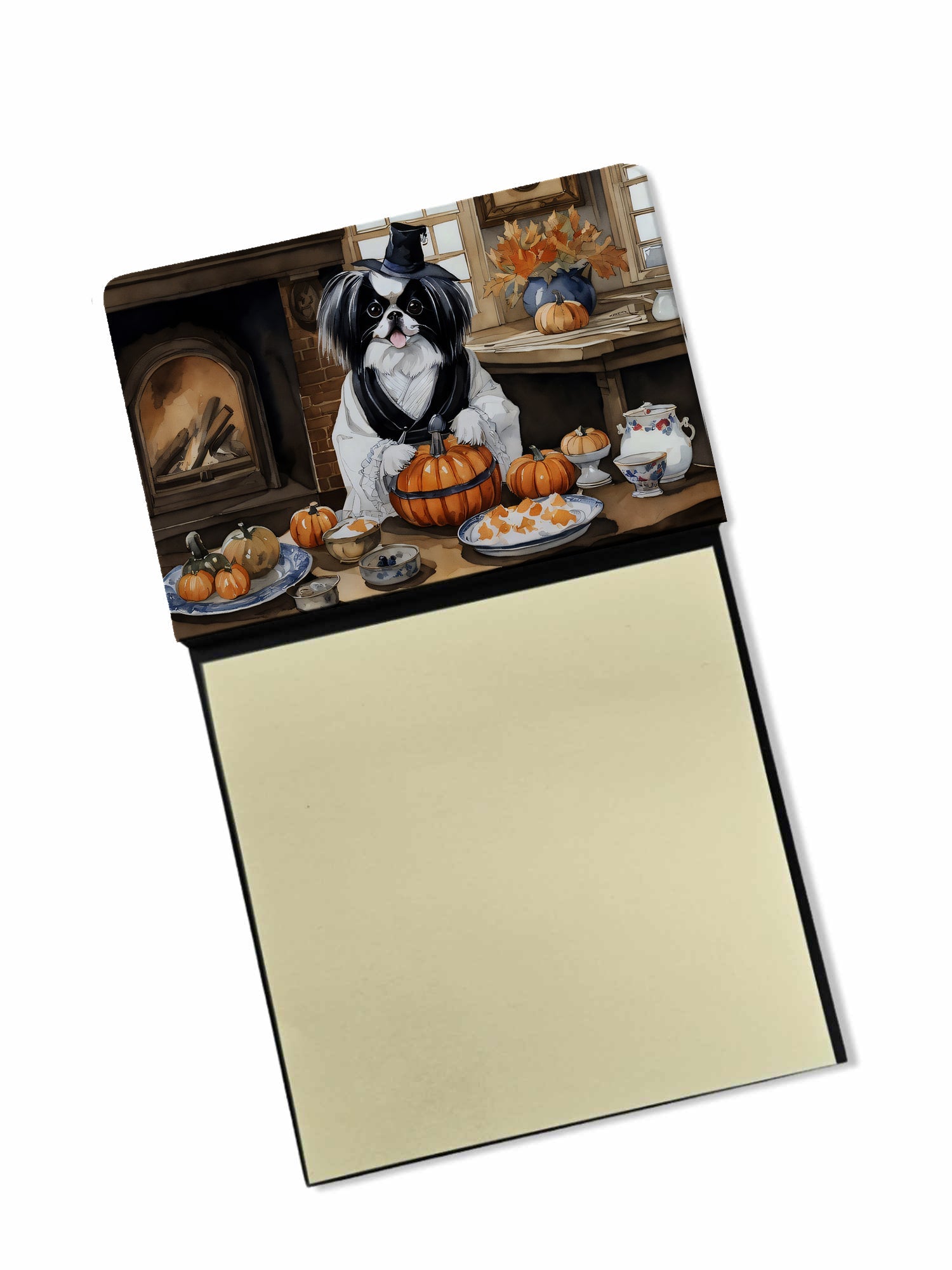 Japanese Chin Fall Kitchen Pumpkins Watercolor Sticky Note Holder Refillable Dispenser Desk Accessory 3x3 Pad Gift