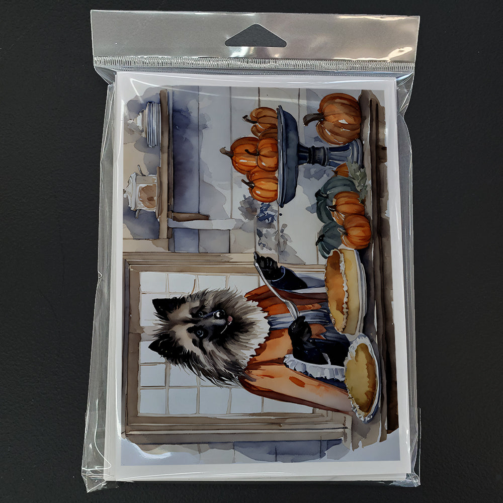 Keeshond Fall Kitchen Pumpkins Greeting Cards Pack of 8 Blank Cards with Envelopes Whimsical A7 Size 5x7