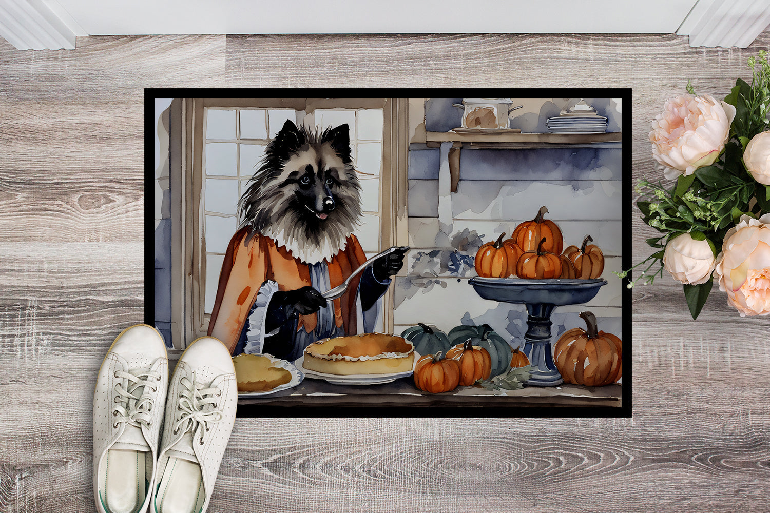 Keeshond Fall Kitchen Pumpkins Doormat Indoor Outdoor 24H X 36W Front Door Mat Rugs for Entryway, Non Slip Washable Low Pile,