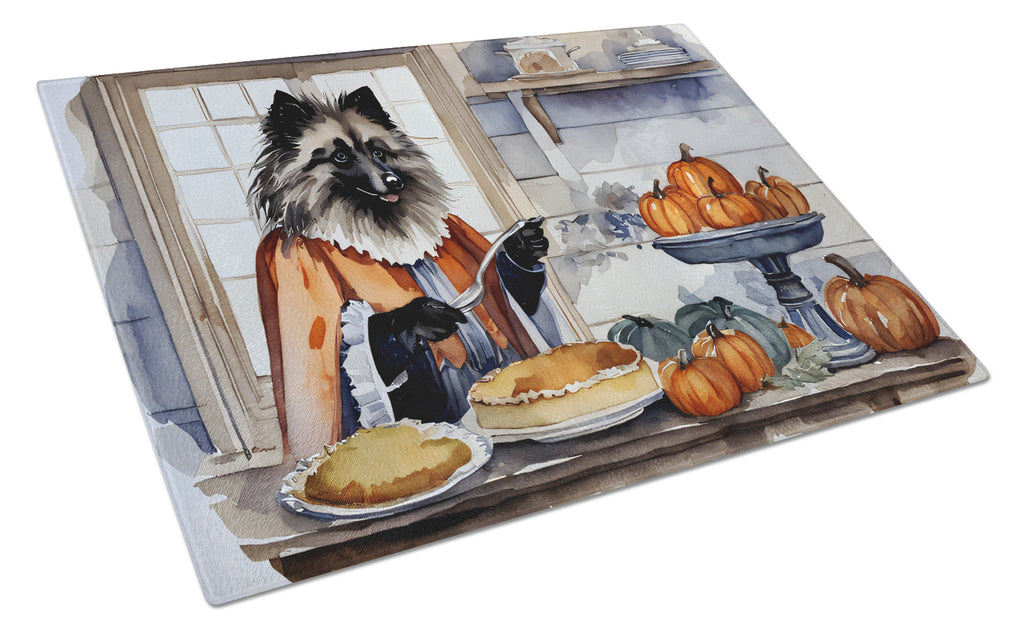 Keeshond Fall Kitchen Pumpkins Cutting Board Tempered Glass Kitchen Cutting Surface, Heat Resistant Chopping, Non-Slip Feet, Food Prep & Serving