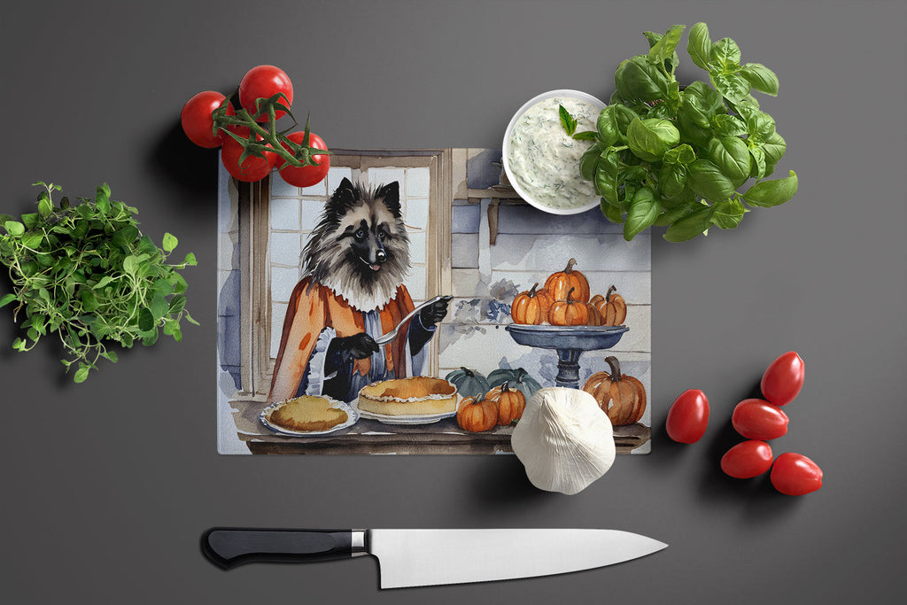 Keeshond Fall Kitchen Pumpkins Cutting Board Tempered Glass Kitchen Cutting Surface, Heat Resistant Chopping, Non-Slip Feet, Food Prep & Serving
