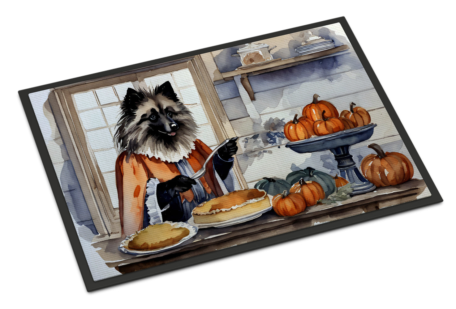 Keeshond Fall Kitchen Pumpkins Doormat Indoor Outdoor 18H X 27W Front Door Mat Rugs for Entryway, Non Slip Washable