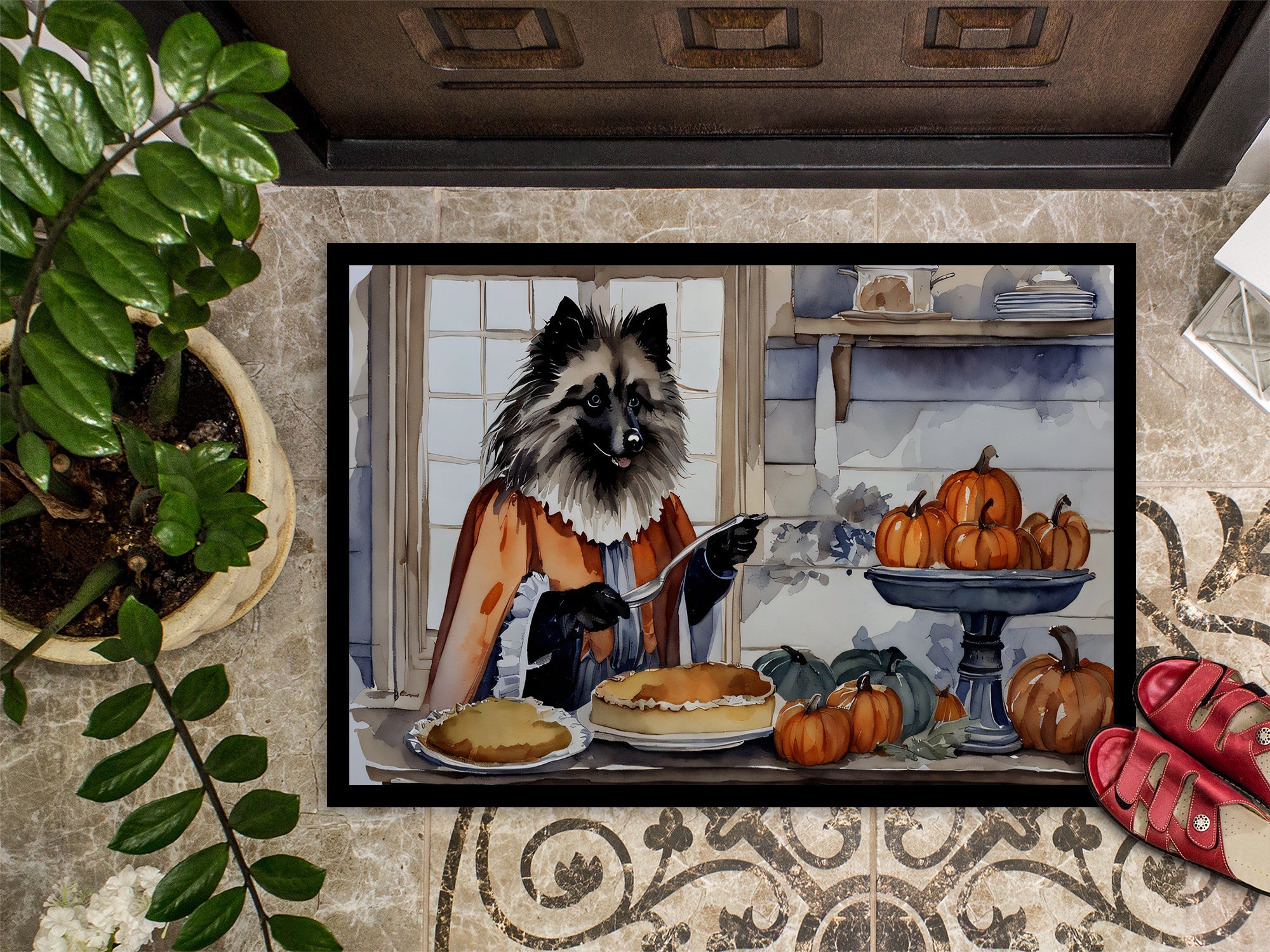 Keeshond Fall Kitchen Pumpkins Doormat Indoor Outdoor 18H X 27W Front Door Mat Rugs for Entryway, Non Slip Washable
