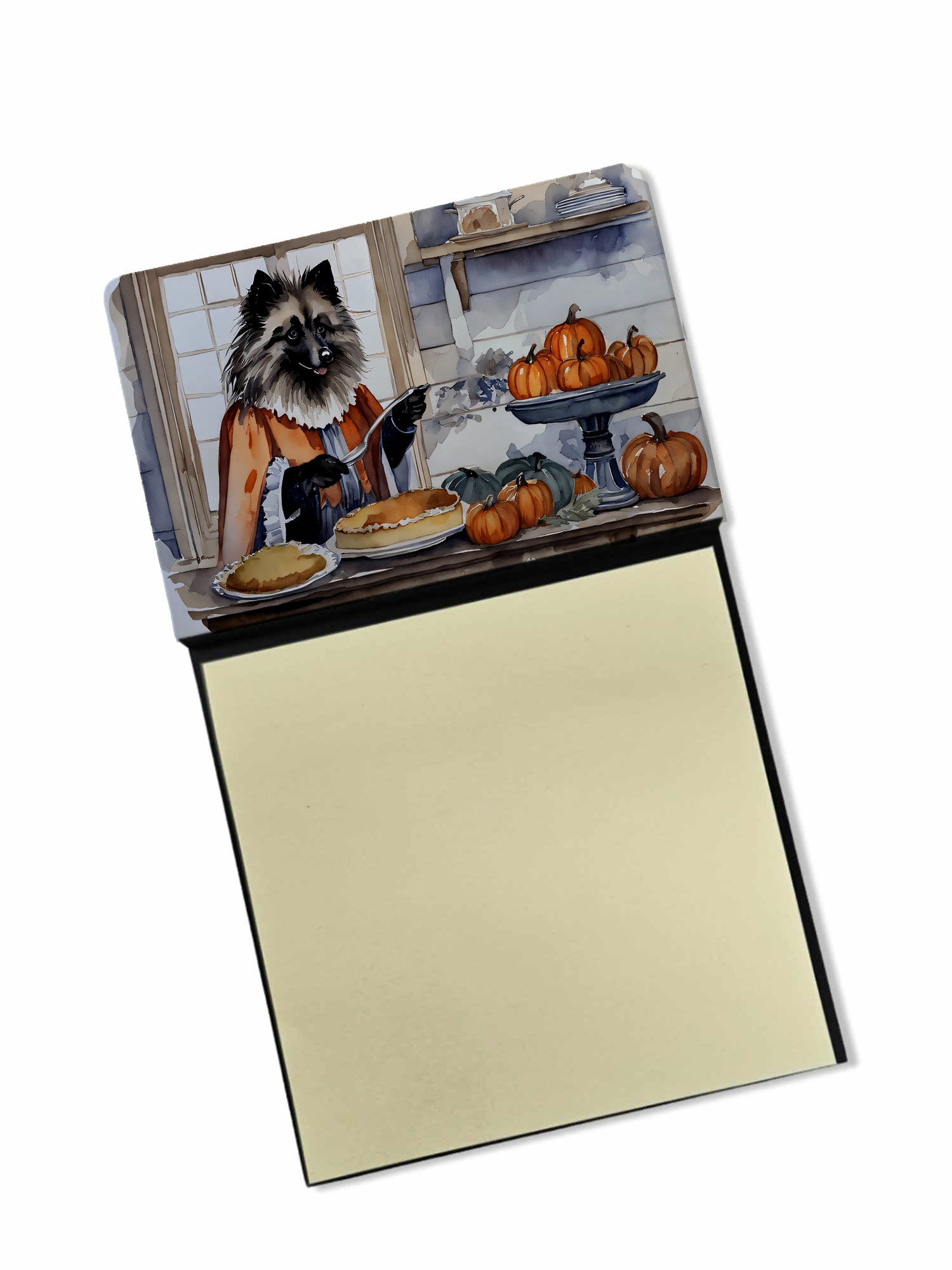 Keeshond Fall Kitchen Pumpkins Watercolor Sticky Note Holder Refillable Dispenser Desk Accessory 3x3 Pad Gift
