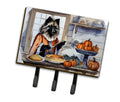 Keeshond Fall Kitchen Pumpkins Leash or Key Holder Wall Hooks, Coat Rack Wall Mount, for Hanging Keys, Towels, Aprons, Leashes