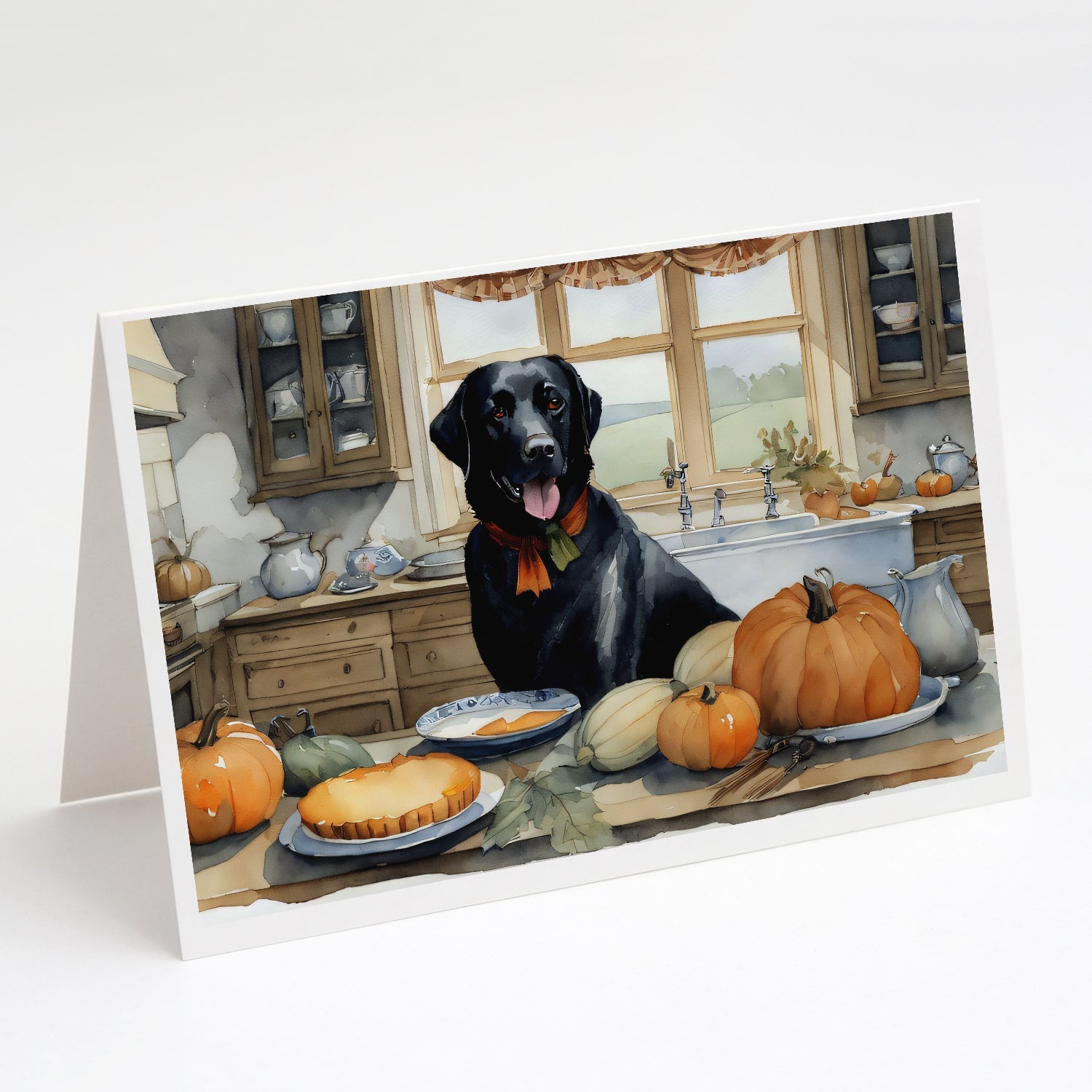 Black Lab Fall Kitchen Pumpkins Greeting Cards Pack of 8 Blank Cards with Envelopes Whimsical A7 Size 5x7