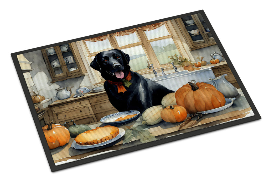 Black Lab Fall Kitchen Pumpkins Doormat Indoor Outdoor 18H X 27W Front Door Mat Rugs for Entryway, Non Slip Washable
