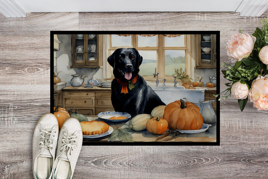 Black Lab Fall Kitchen Pumpkins Doormat Indoor Outdoor 18H X 27W Front Door Mat Rugs for Entryway, Non Slip Washable
