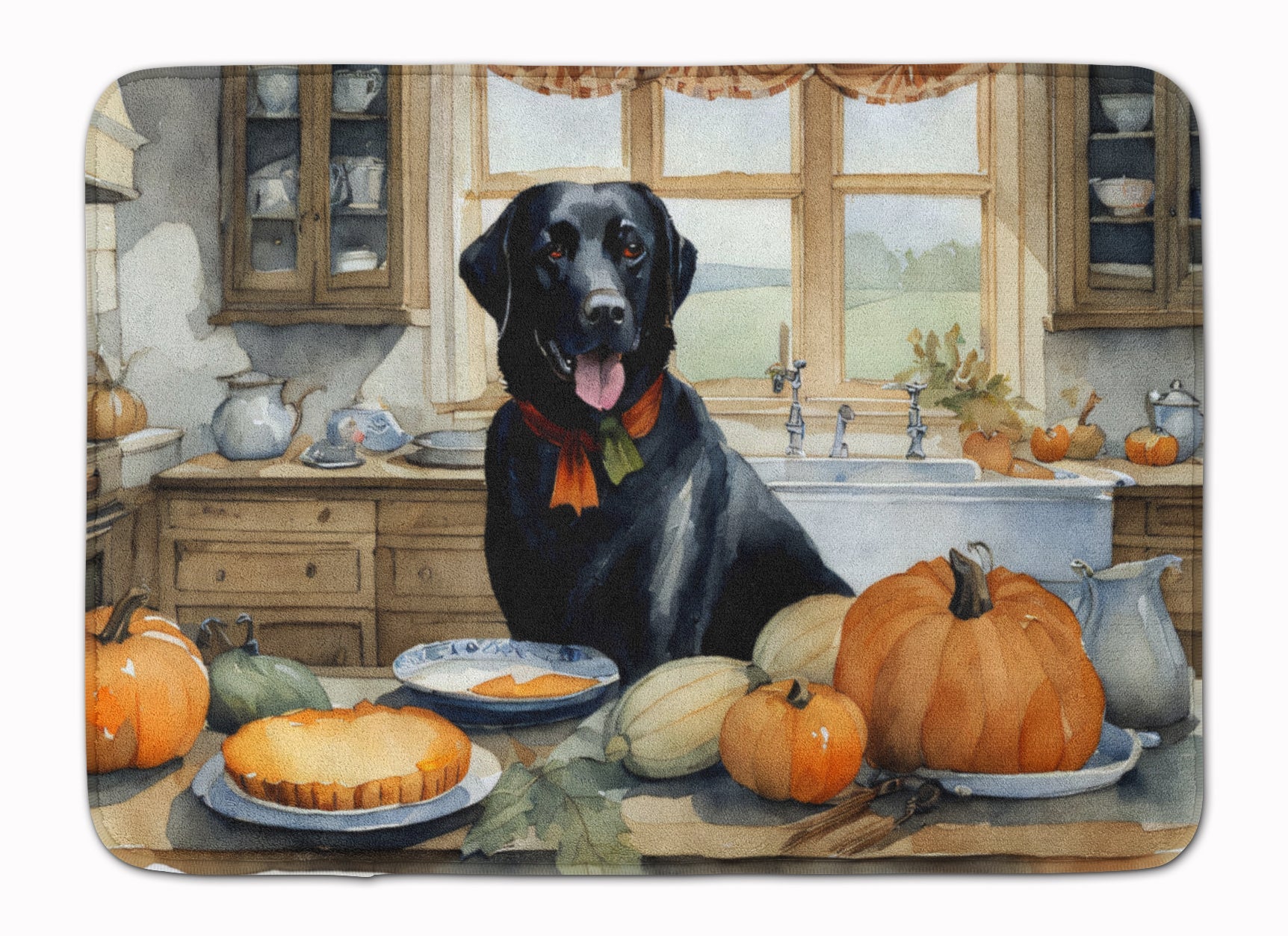 Black Lab Fall Kitchen Pumpkins Memory Foam Kitchen Mat Machine Washable Anti-Fatigue Cushion Comfort Bath or Kitchen Rug