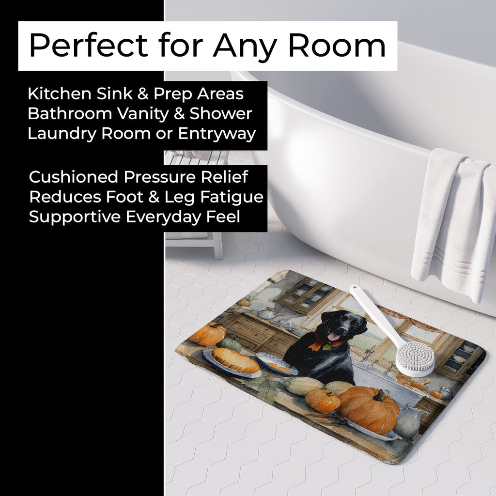 Black Lab Fall Kitchen Pumpkins Memory Foam Kitchen Mat Machine Washable Anti-Fatigue Cushion Comfort Bath or Kitchen Rug