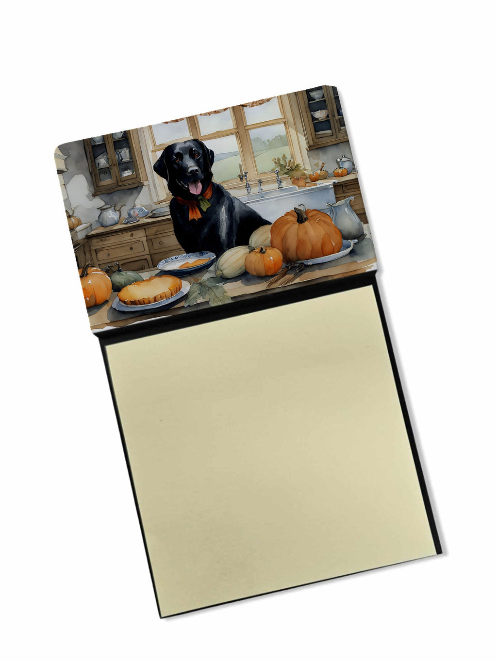 Black Lab Fall Kitchen Pumpkins Watercolor Sticky Note Holder Refillable Dispenser Desk Accessory 3x3 Pad Gift