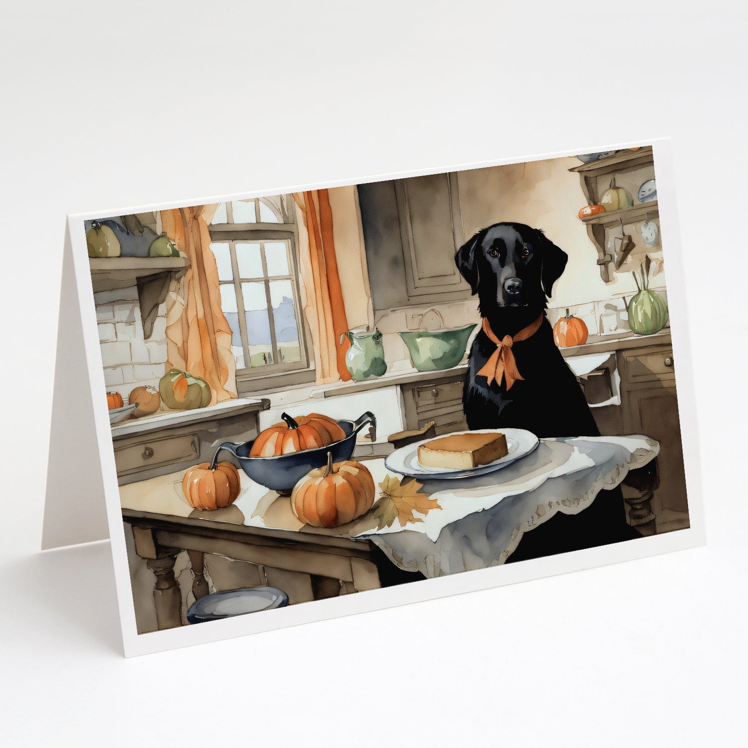 Black Lab Fall Kitchen Pumpkins Greeting Cards Pack of 8 Blank Cards with Envelopes Whimsical A7 Size 5x7