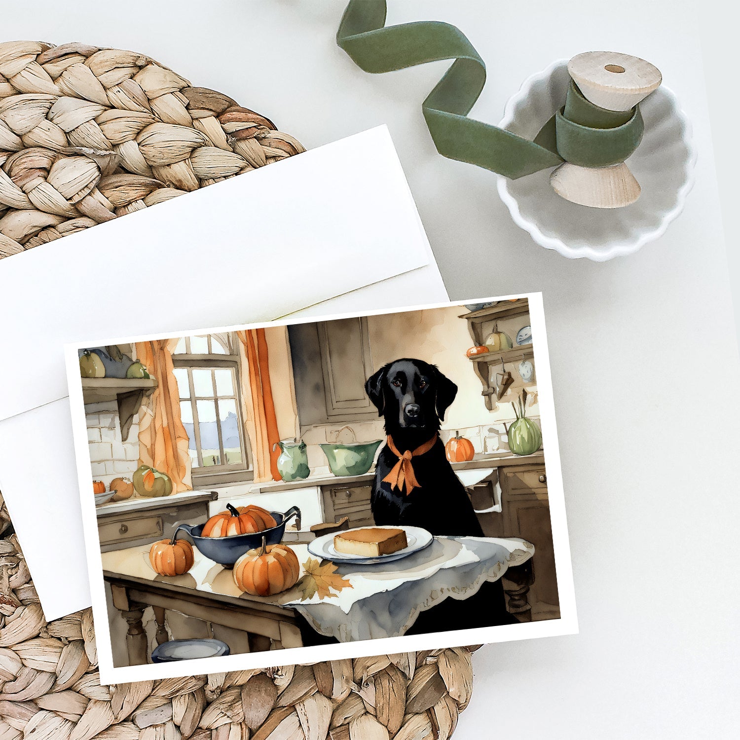 Black Lab Fall Kitchen Pumpkins Greeting Cards Pack of 8 Blank Cards with Envelopes Whimsical A7 Size 5x7