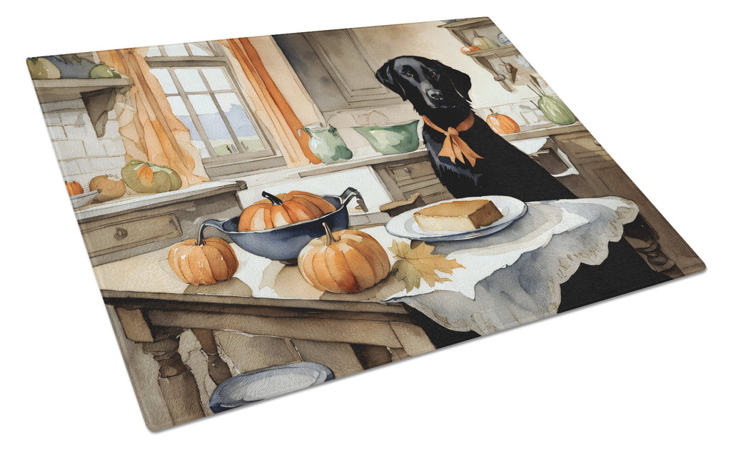 Black Lab Fall Kitchen Pumpkins Cutting Board Tempered Glass Kitchen Cutting Surface, Heat Resistant Chopping, Non-Slip Feet, Food Prep & Serving