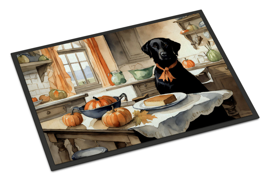 Black Lab Fall Kitchen Pumpkins Doormat Indoor Outdoor 18H X 27W Front Door Mat Rugs for Entryway, Non Slip Washable