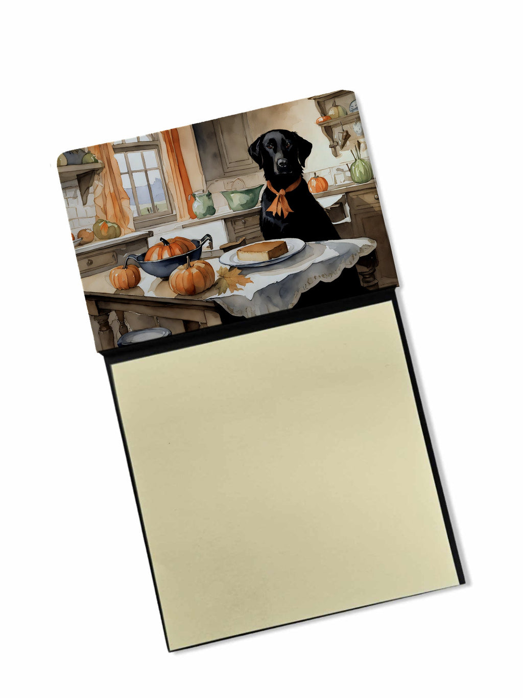Black Lab Fall Kitchen Pumpkins Watercolor Sticky Note Holder Refillable Dispenser Desk Accessory 3x3 Pad Gift