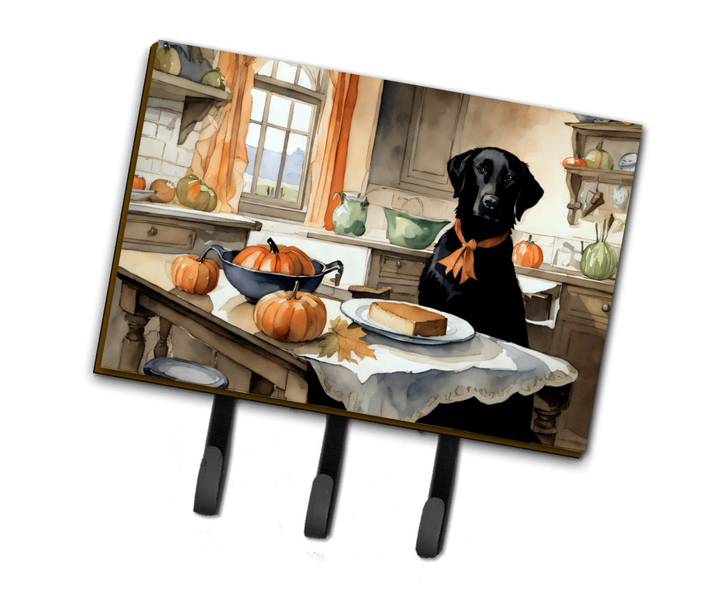 Black Lab Fall Kitchen Pumpkins Leash or Key Holder Wall Hooks, Coat Rack Wall Mount, for Hanging Keys, Towels, Aprons, Leashes