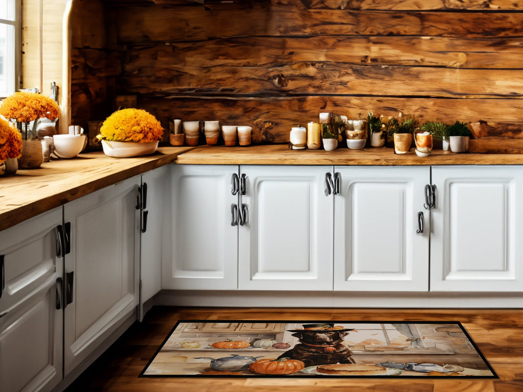 Chocolate Lab Fall Kitchen Pumpkins Runner Mat 28x58 Front Door Mat Indoor Outdoor Rugs for Entryway Hallway Foyer Non Slip Washable Wide Doormat