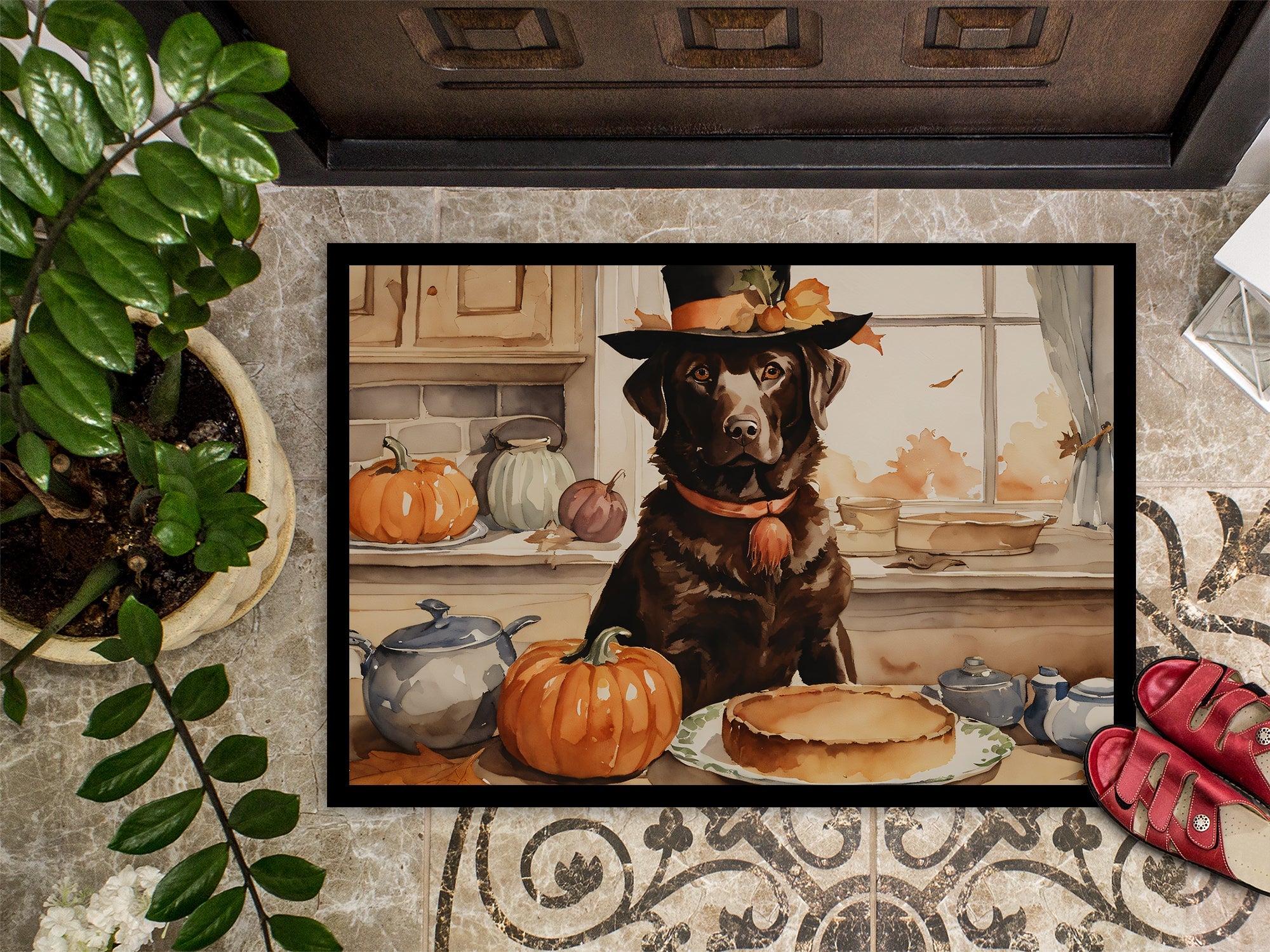 Chocolate Lab Fall Kitchen Pumpkins Doormat Indoor Outdoor 24H X 36W Front Door Mat Rugs for Entryway, Non Slip Washable Low Pile,