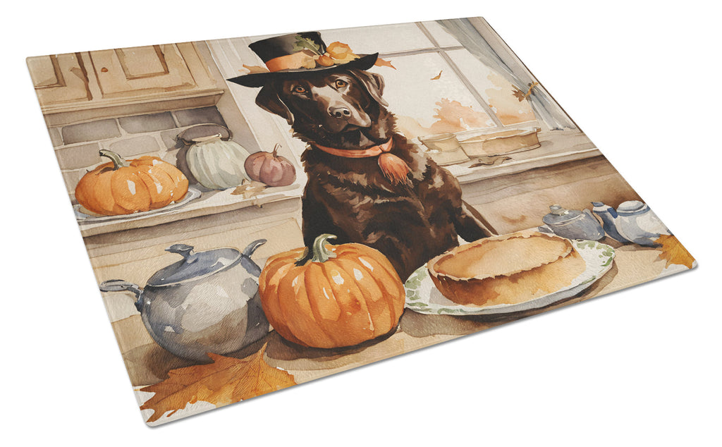 Chocolate Lab Fall Kitchen Pumpkins Cutting Board Tempered Glass Kitchen Cutting Surface, Heat Resistant Chopping, Non-Slip Feet, Food Prep & Serving