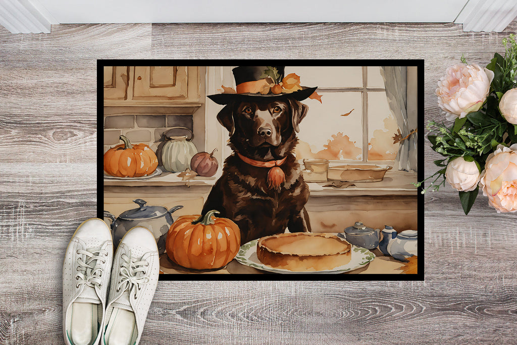 Chocolate Lab Fall Kitchen Pumpkins Doormat Indoor Outdoor 18H X 27W Front Door Mat Rugs for Entryway, Non Slip Washable