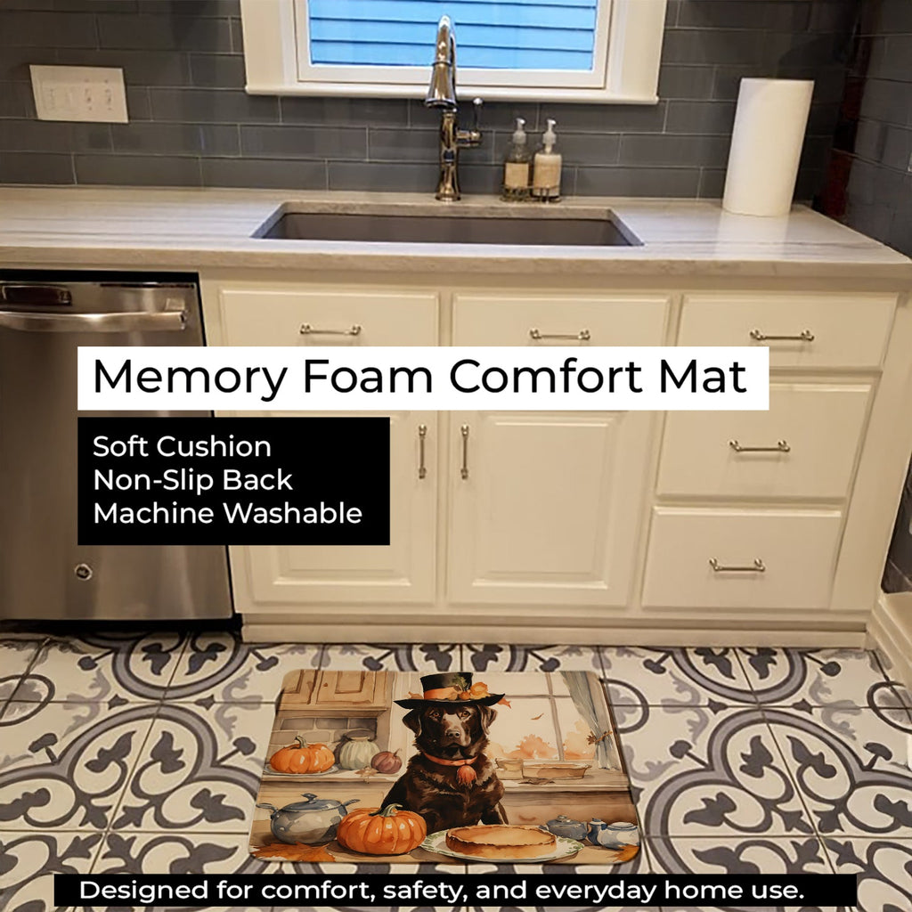 Chocolate Lab Fall Kitchen Pumpkins Memory Foam Kitchen Mat Machine Washable Anti-Fatigue Cushion Comfort Bath or Kitchen Rug