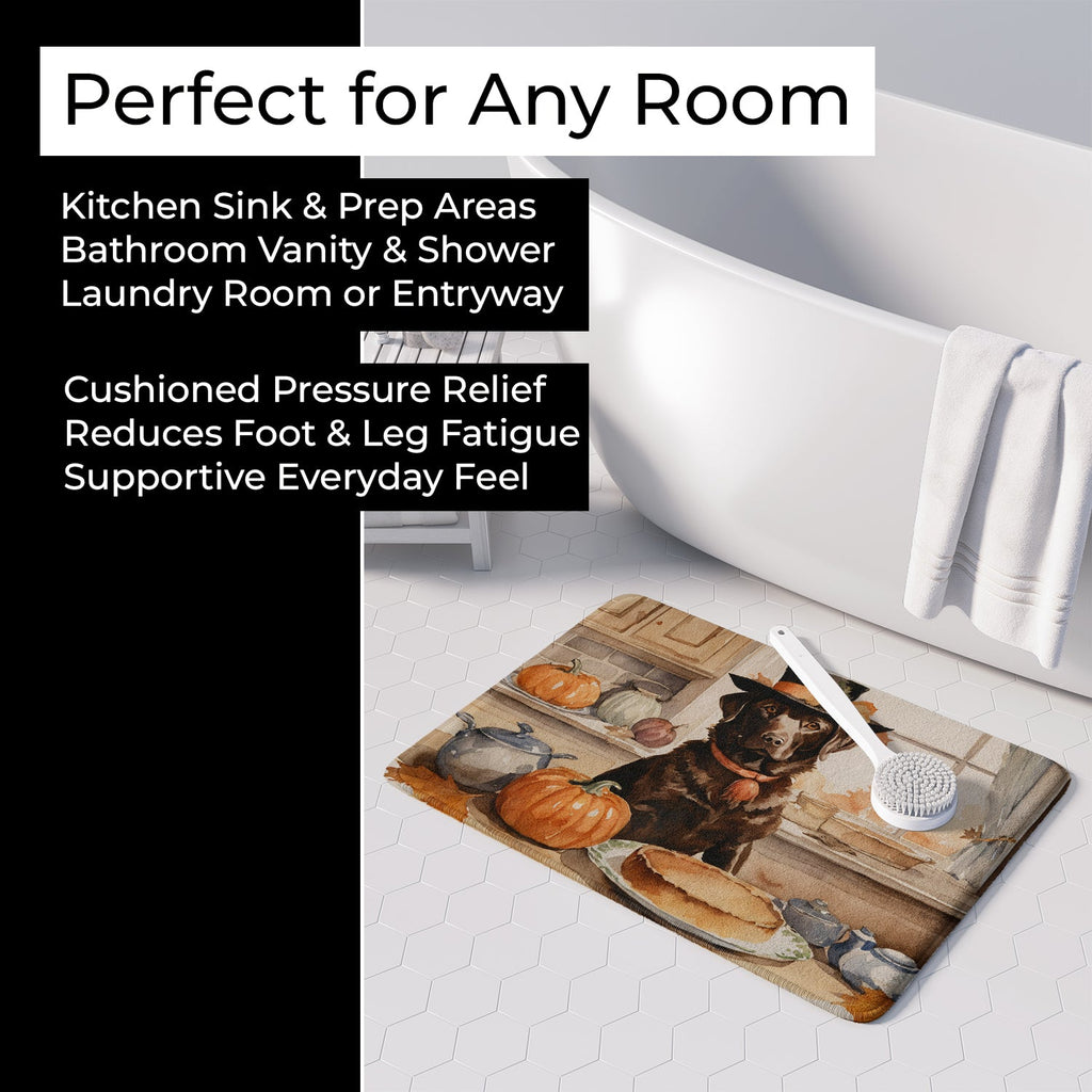 Chocolate Lab Fall Kitchen Pumpkins Memory Foam Kitchen Mat Machine Washable Anti-Fatigue Cushion Comfort Bath or Kitchen Rug