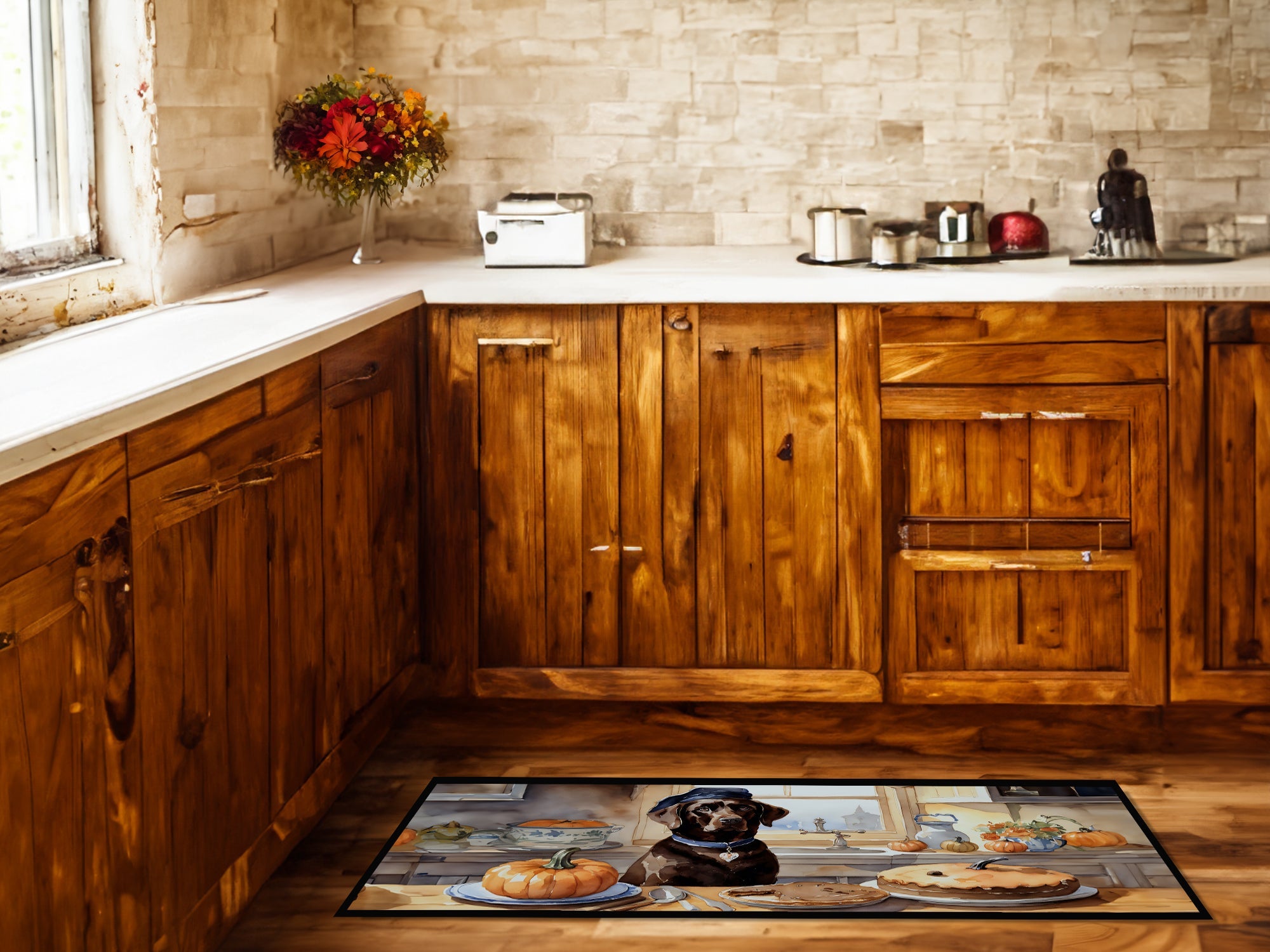 Chocolate Lab Fall Kitchen Pumpkins Runner Mat 28x58 Front Door Mat Indoor Outdoor Rugs for Entryway Hallway Foyer Non Slip Washable Wide Doormat