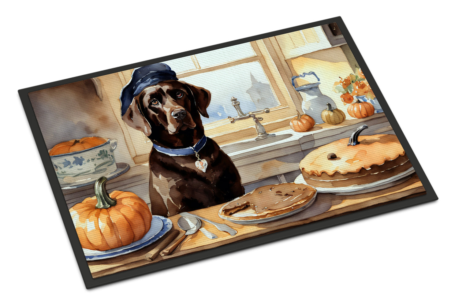 Chocolate Lab Fall Kitchen Pumpkins Doormat Indoor Outdoor 24H X 36W Front Door Mat Rugs for Entryway, Non Slip Washable Low Pile,