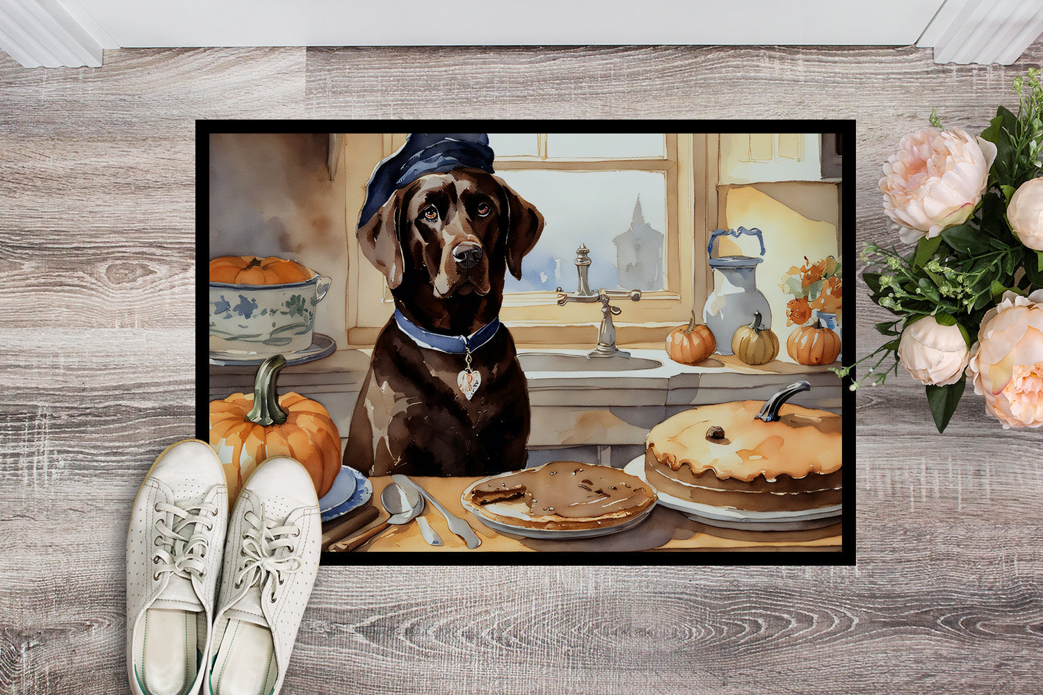 Chocolate Lab Fall Kitchen Pumpkins Doormat Indoor Outdoor 24H X 36W Front Door Mat Rugs for Entryway, Non Slip Washable Low Pile,