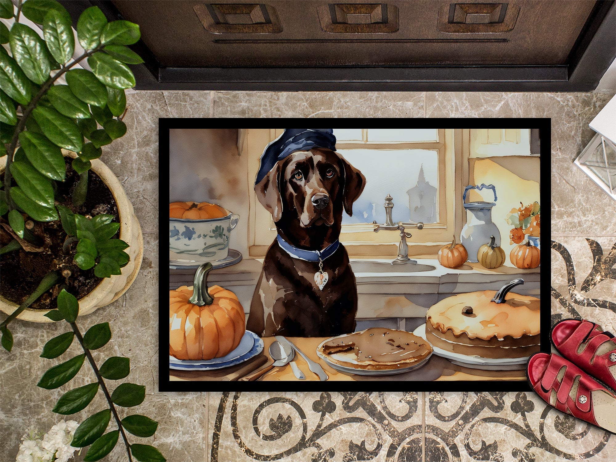 Chocolate Lab Fall Kitchen Pumpkins Doormat Indoor Outdoor 24H X 36W Front Door Mat Rugs for Entryway, Non Slip Washable Low Pile,