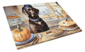 Chocolate Lab Fall Kitchen Pumpkins Cutting Board Tempered Glass Kitchen Cutting Surface, Heat Resistant Chopping, Non-Slip Feet, Food Prep & Serving
