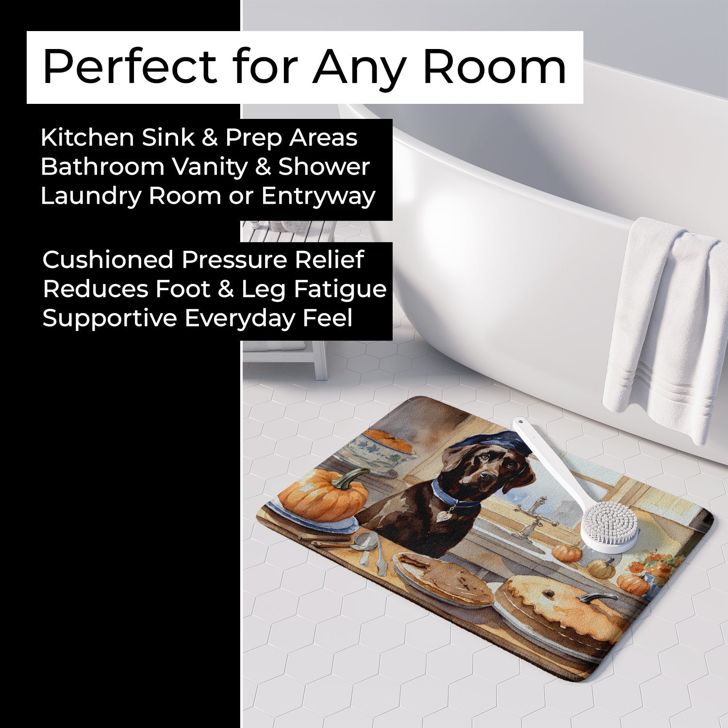 Chocolate Lab Fall Kitchen Pumpkins Memory Foam Kitchen Mat Machine Washable Anti-Fatigue Cushion Comfort Bath or Kitchen Rug