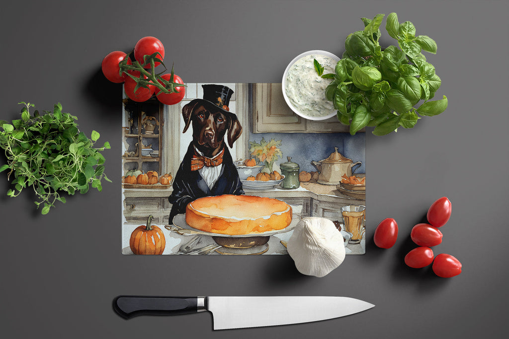 Chocolate Lab Fall Kitchen Pumpkins Cutting Board Tempered Glass Kitchen Cutting Surface, Heat Resistant Chopping, Non-Slip Feet, Food Prep & Serving