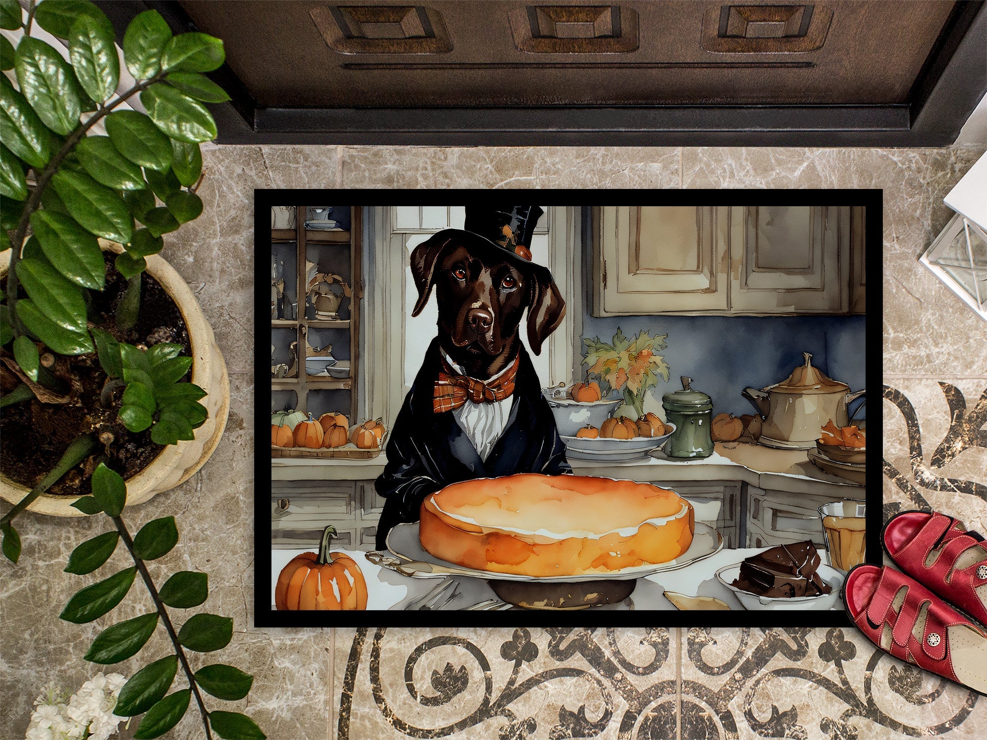 Chocolate Lab Fall Kitchen Pumpkins Doormat Indoor Outdoor 18H X 27W Front Door Mat Rugs for Entryway, Non Slip Washable