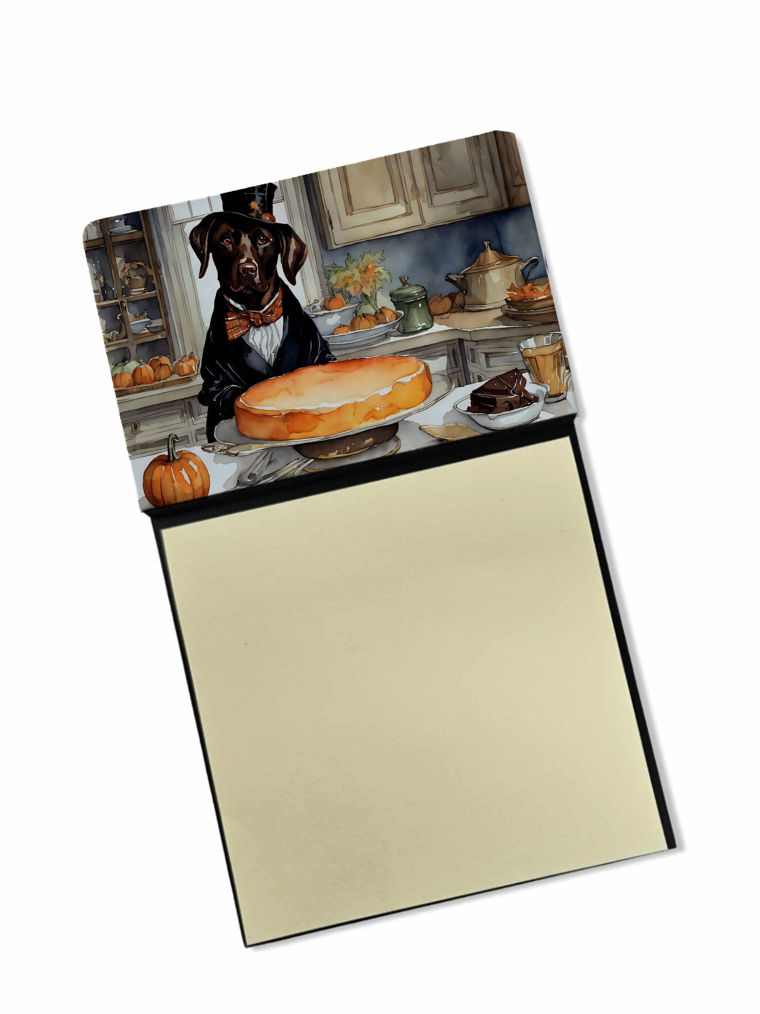 Chocolate Lab Fall Kitchen Pumpkins Watercolor Sticky Note Holder Refillable Dispenser Desk Accessory 3x3 Pad Gift