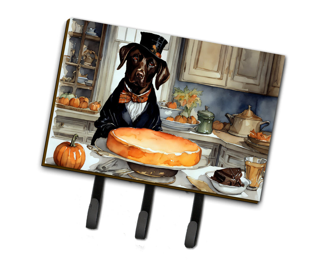 Chocolate Lab Fall Kitchen Pumpkins Leash or Key Holder Wall Hooks, Coat Rack Wall Mount, for Hanging Keys, Towels, Aprons, Leashes