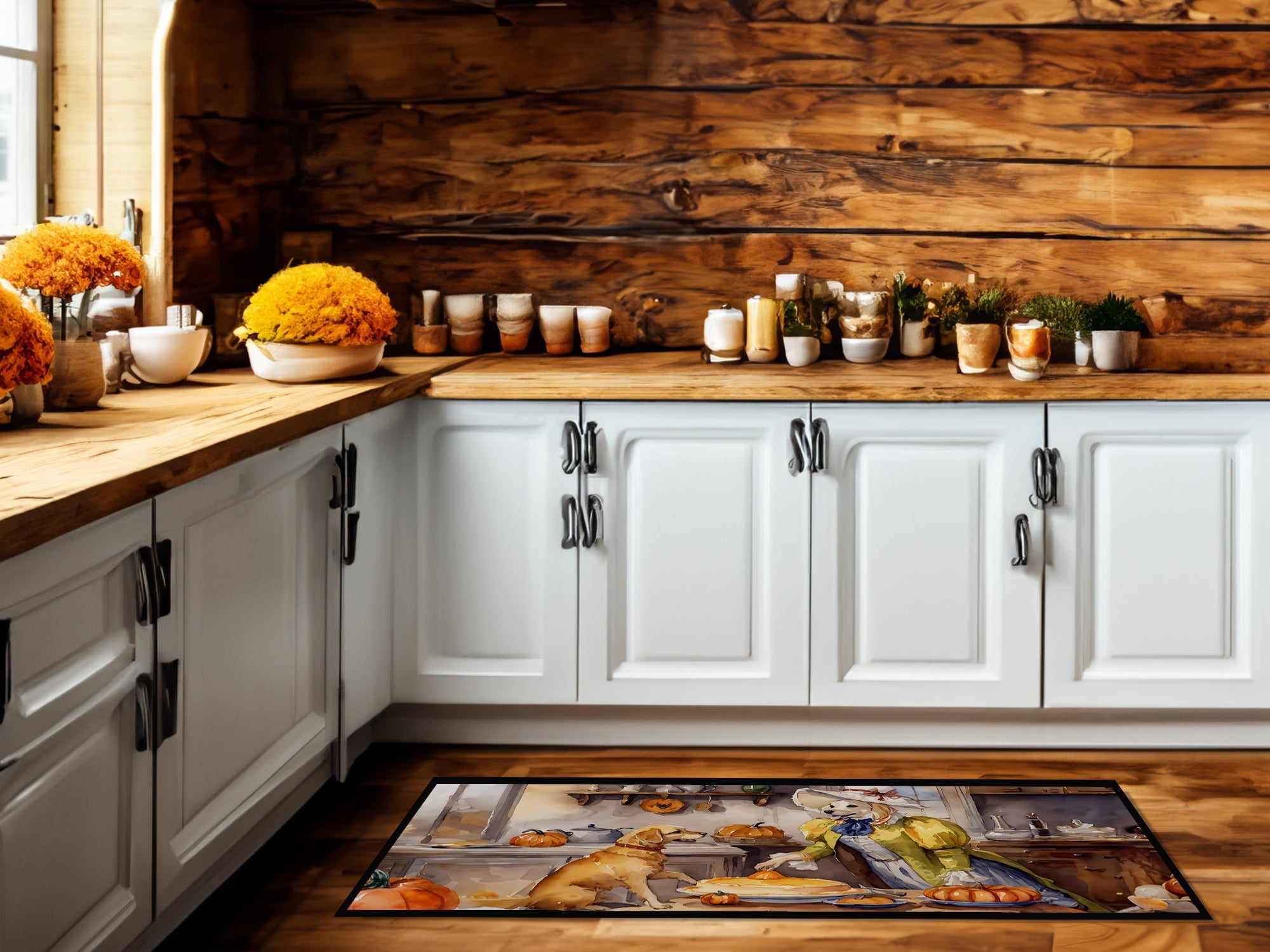 Yellow Lab Fall Kitchen Pumpkins Runner Mat 28x58 Front Door Mat Indoor Outdoor Rugs for Entryway Hallway Foyer Non Slip Washable Wide Doormat