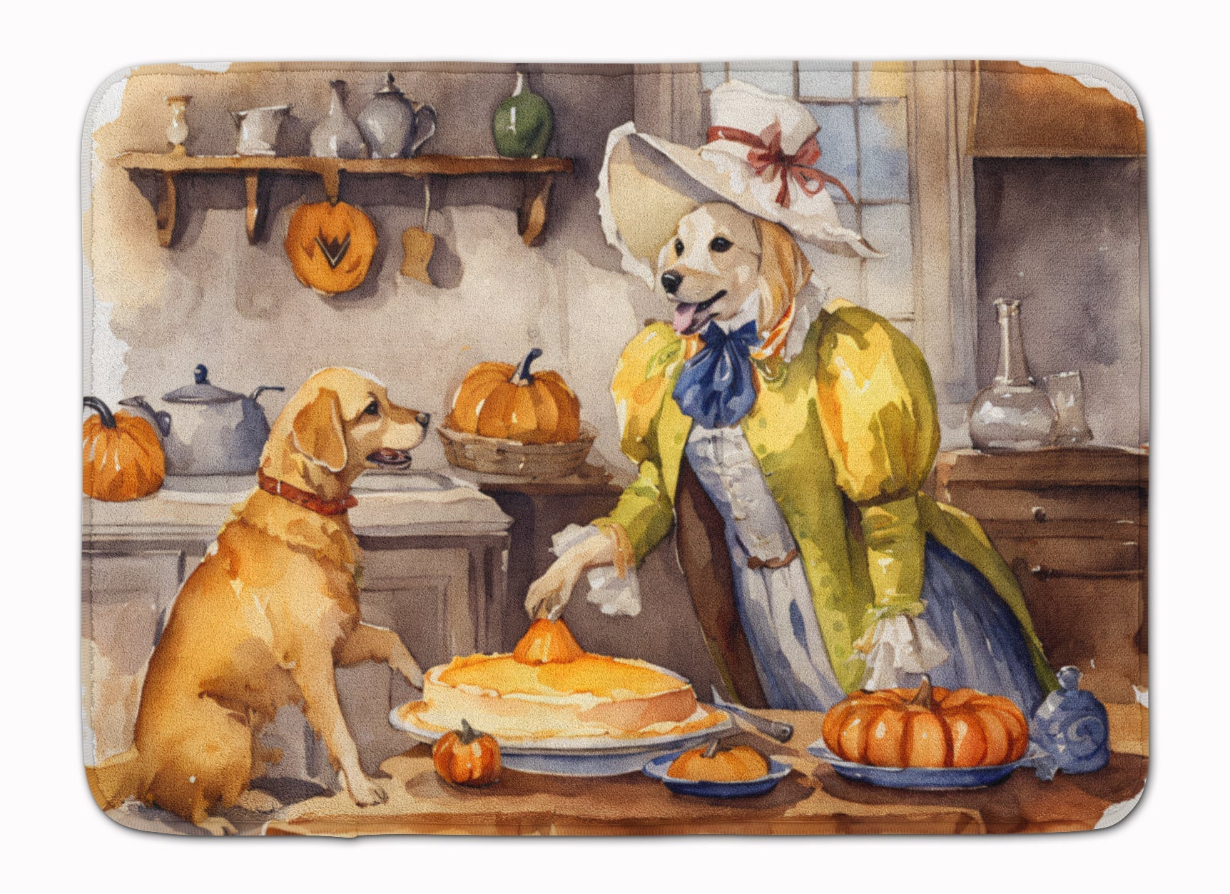 Yellow Lab Fall Kitchen Pumpkins Memory Foam Kitchen Mat Machine Washable Anti-Fatigue Cushion Comfort Bath or Kitchen Rug