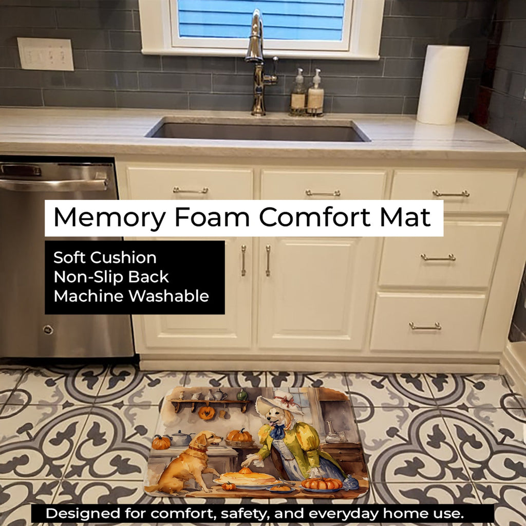 Yellow Lab Fall Kitchen Pumpkins Memory Foam Kitchen Mat Machine Washable Anti-Fatigue Cushion Comfort Bath or Kitchen Rug