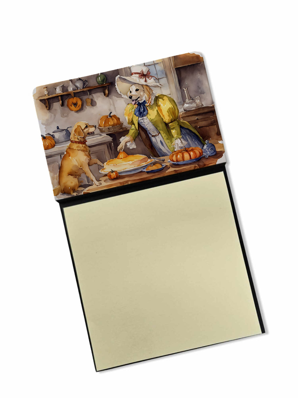 Yellow Lab Fall Kitchen Pumpkins Watercolor Sticky Note Holder Refillable Dispenser Desk Accessory 3x3 Pad Gift
