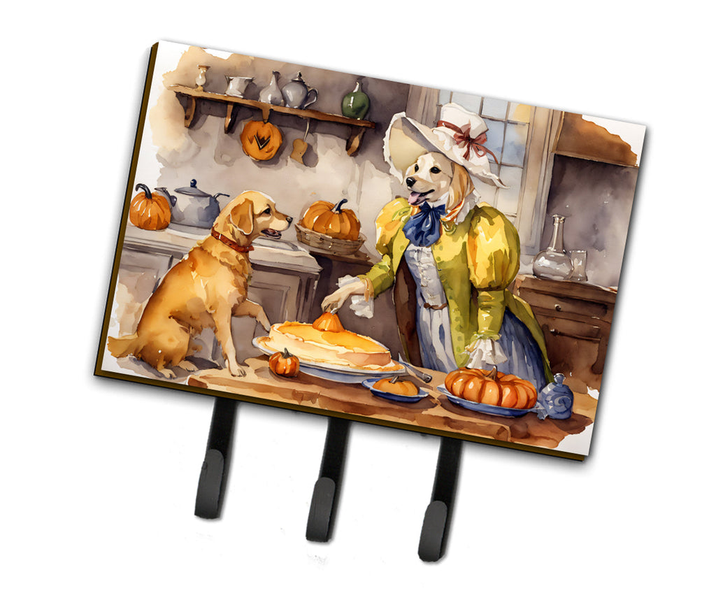Yellow Lab Fall Kitchen Pumpkins Leash or Key Holder Wall Hooks, Coat Rack Wall Mount, for Hanging Keys, Towels, Aprons, Leashes