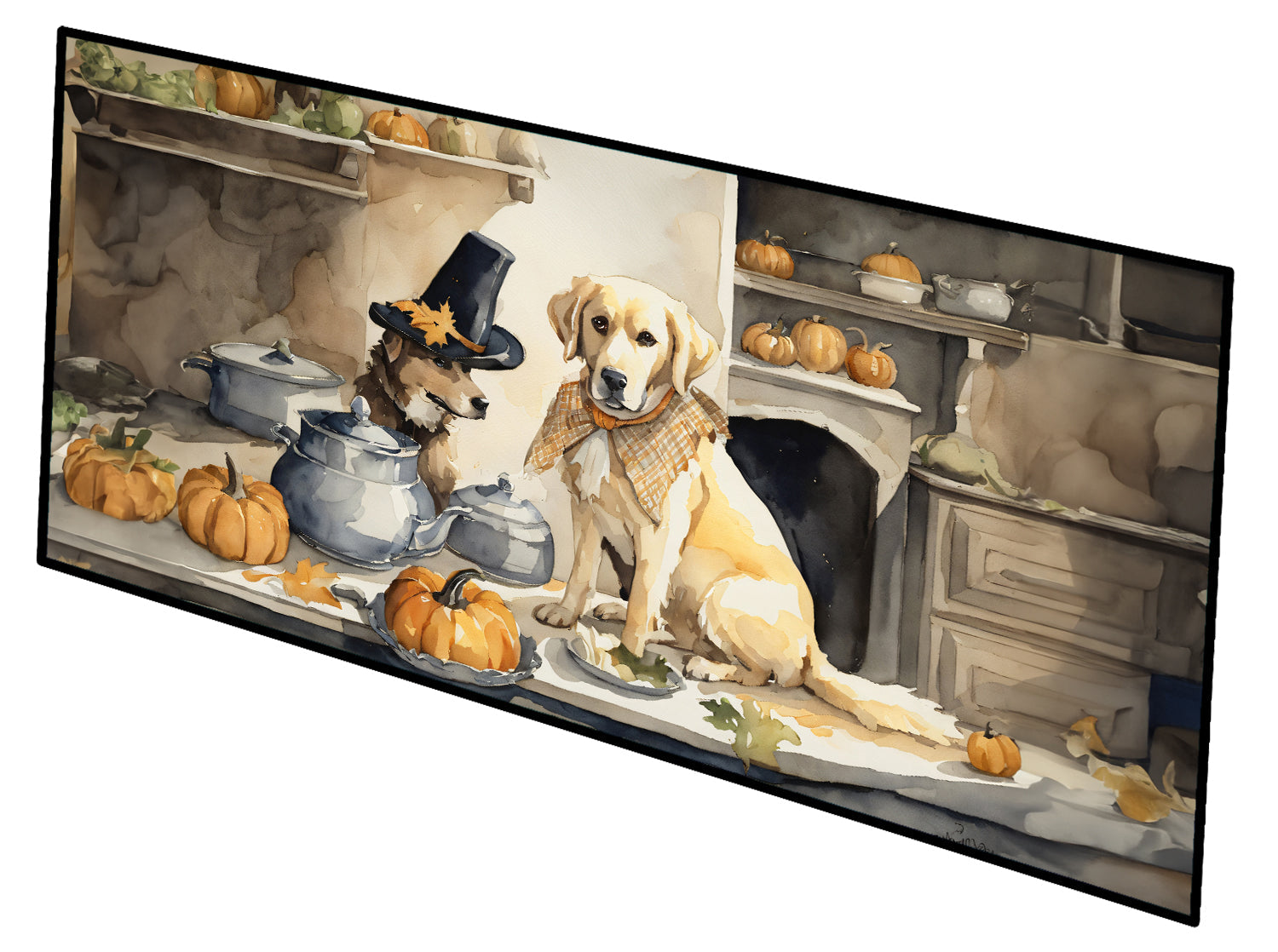 Yellow Lab Fall Kitchen Pumpkins Runner Mat 28x58 Front Door Mat Indoor Outdoor Rugs for Entryway Hallway Foyer Non Slip Washable Wide Doormat